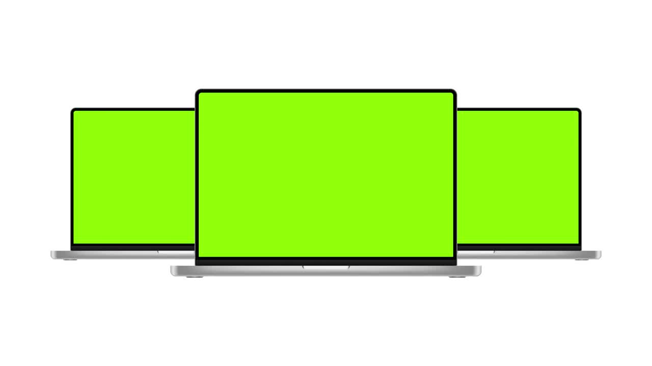 현대 노트북은 녹색 화면을 가진 애니메이션 모입니다.