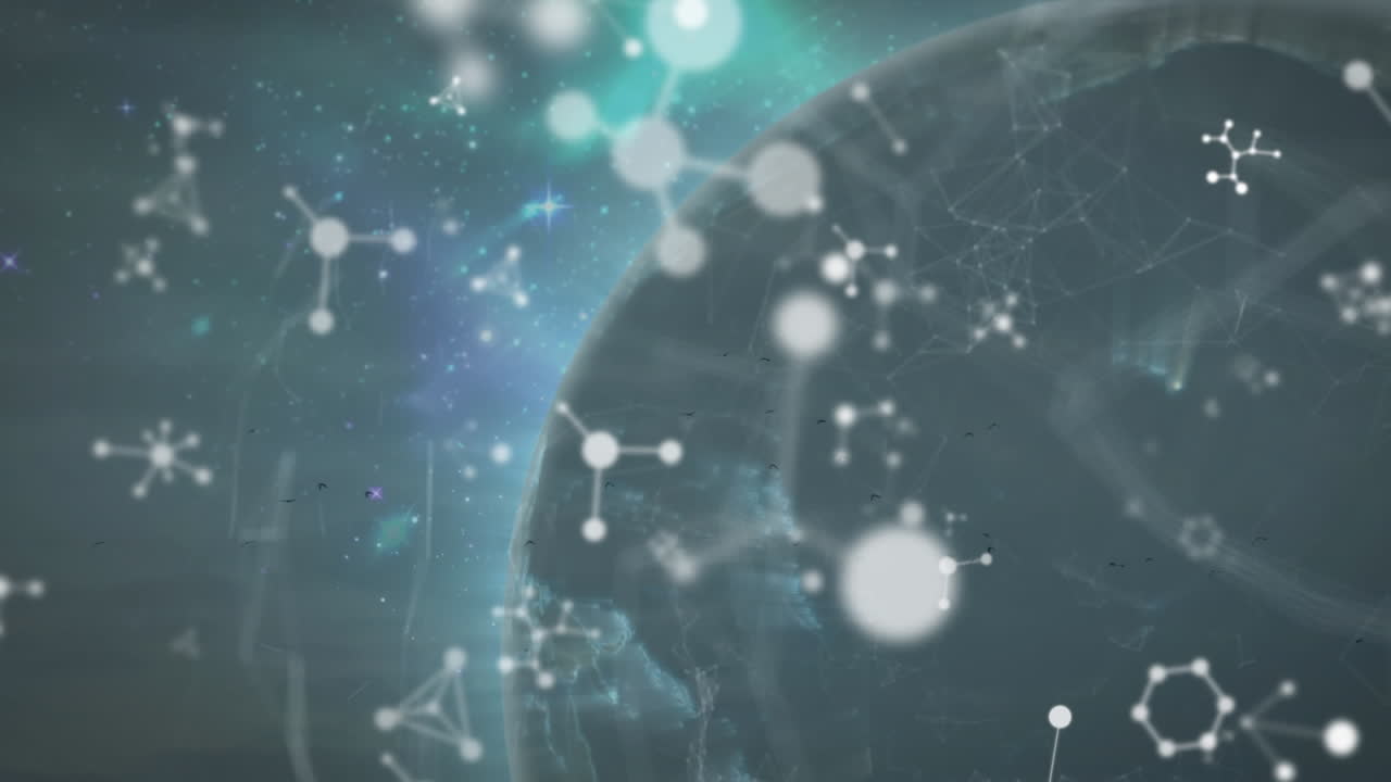 Animation of globe and molecules over sky