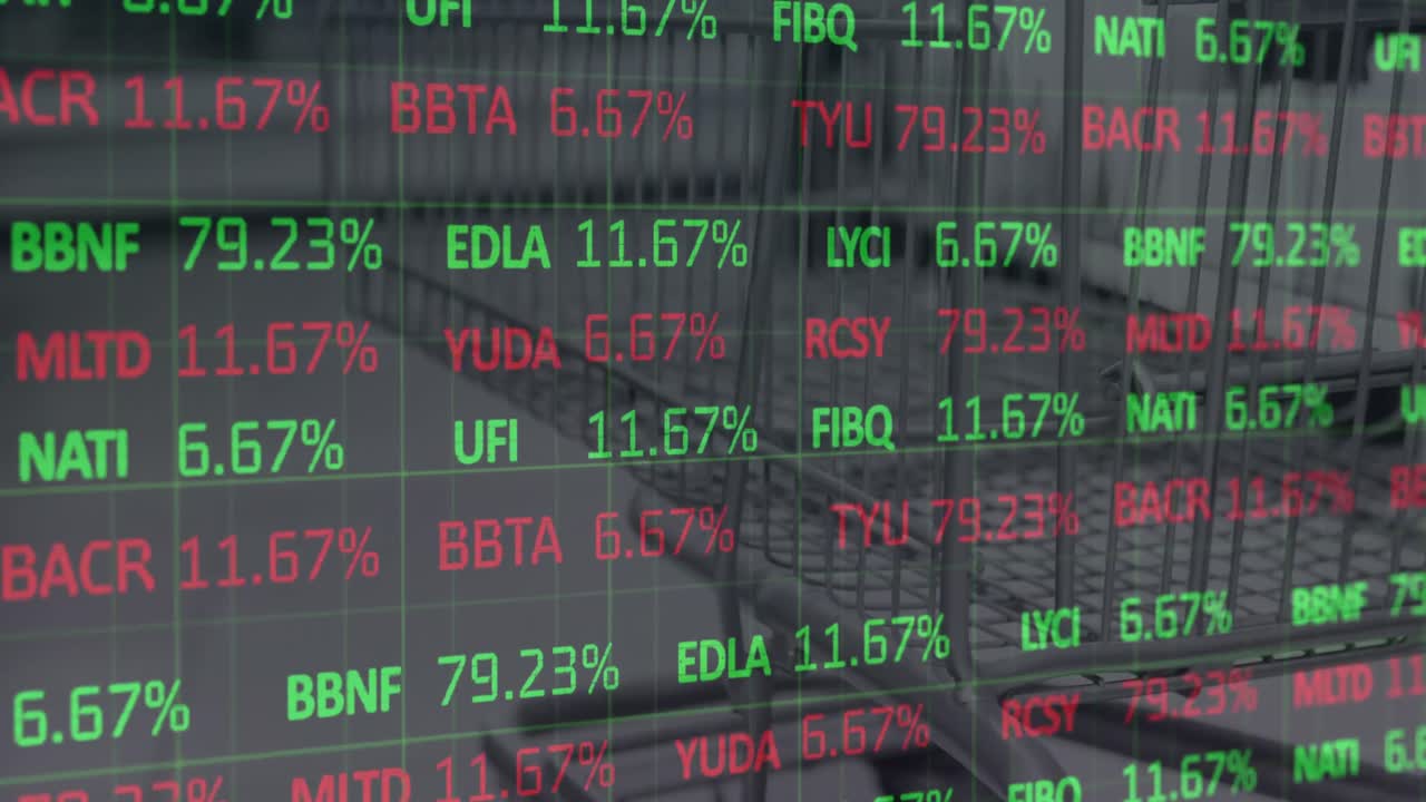 Animazione di elaborazione dati finanziari su interni di negozi.