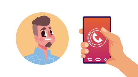 young man with beard with smartphone animation