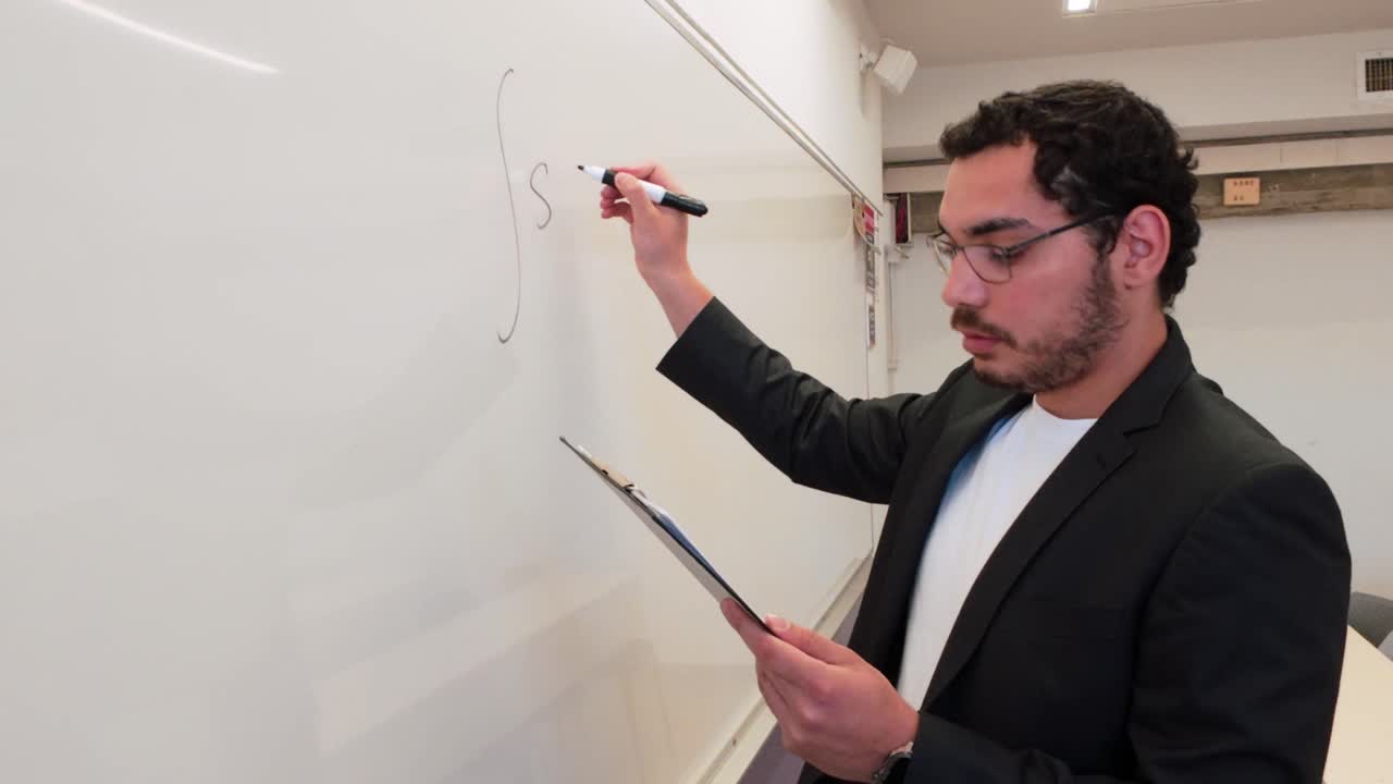 Modern Teacher with Notes Before a Class