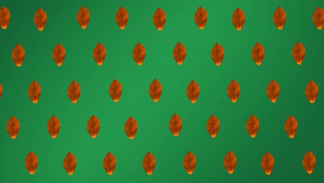 animation of rows of orange autumn leaves on green background