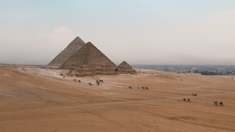 panoramic shot of giza pyramids in egypt