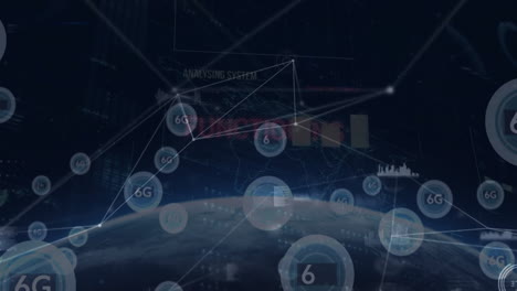 animation showing digital network connections with 6g technology concept over earth