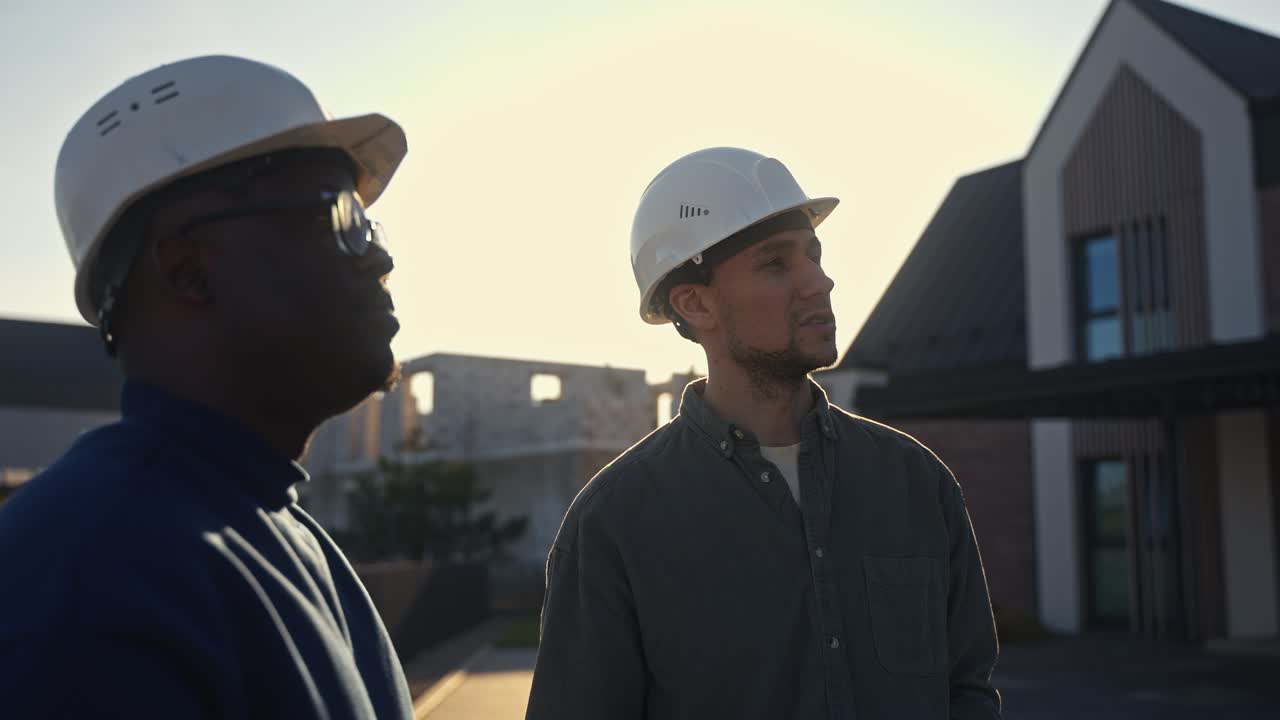 Construction Workers Discussing a Building Project