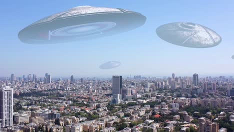 도시 풍경 위의 ufo