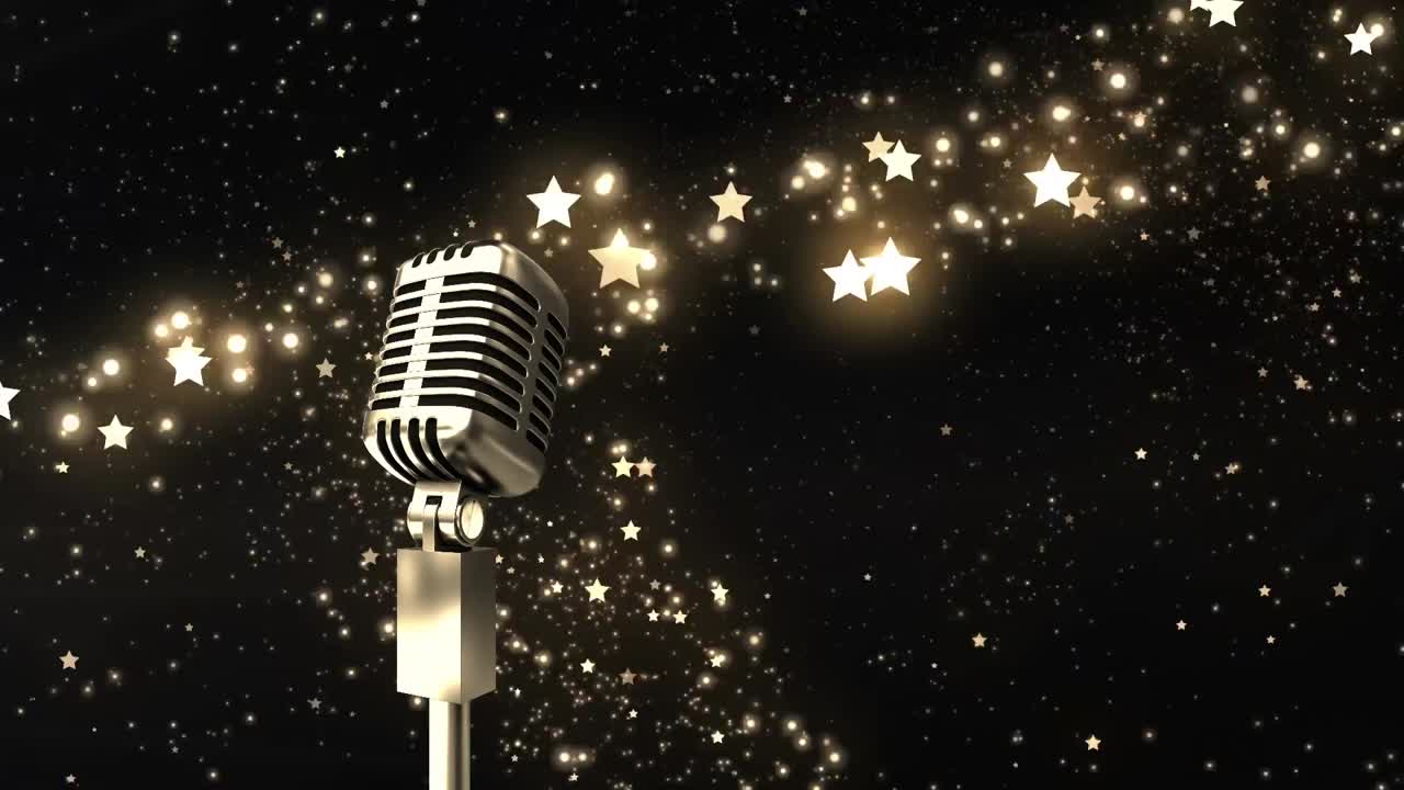 밝은 빛의 반점 위에 레트로 마이크의 애니메이션