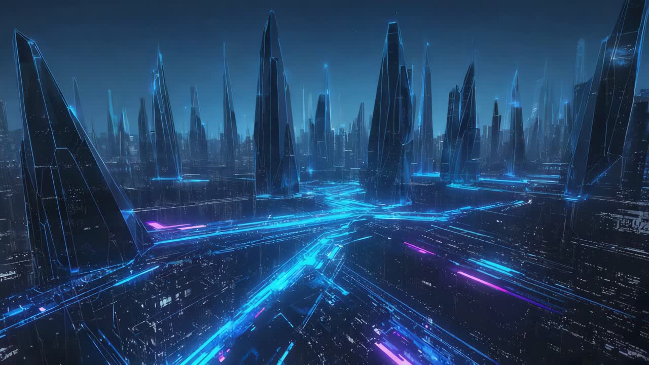 미래의 사이버 크 도시 풍경