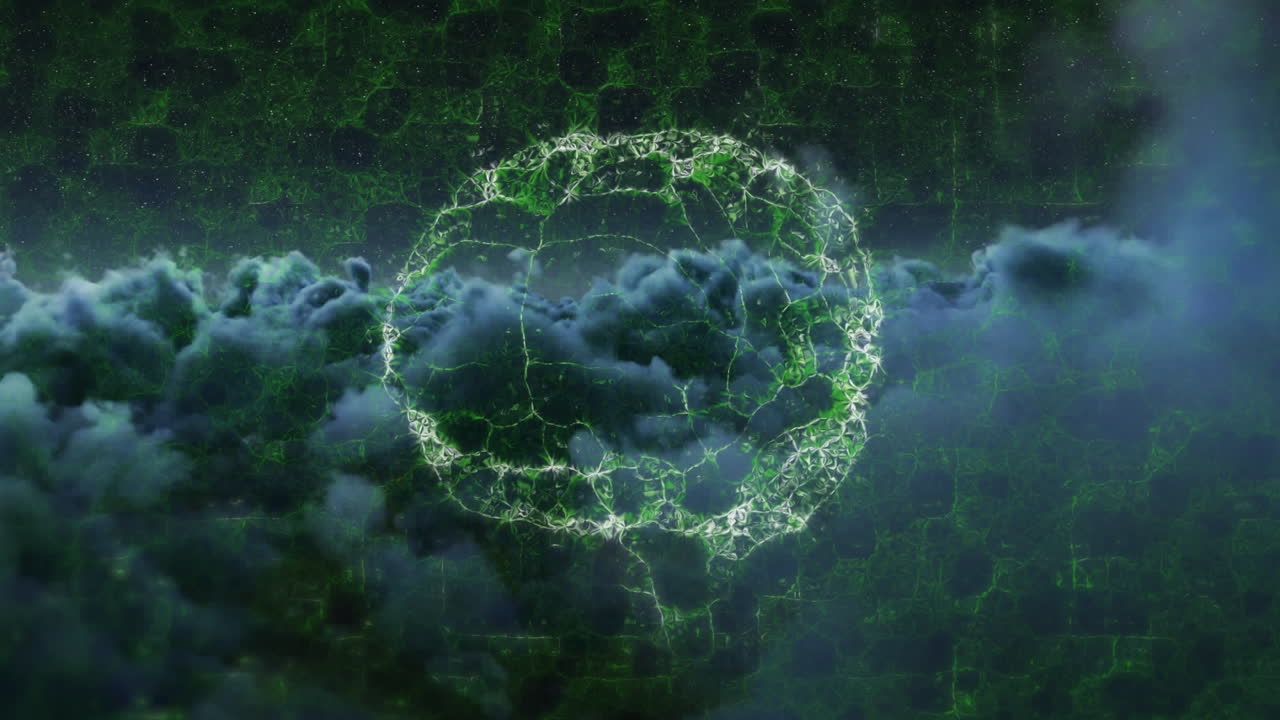 animación de un modelo digital del cerebro girando sobre un cielo nublado