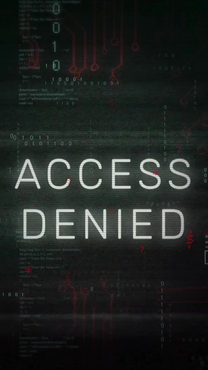 Animation of access denied text over processing data and charts on interface