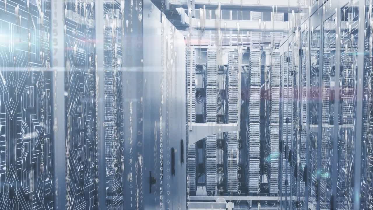 animatie van lichtsporen en plekken boven de serverruimte