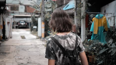 european tourist walking in bangkok, thailand