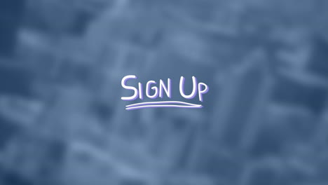 animation of sign up text with lines over out of focus cityscape