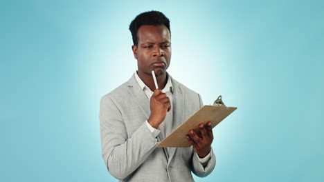 black man, business and clipboard