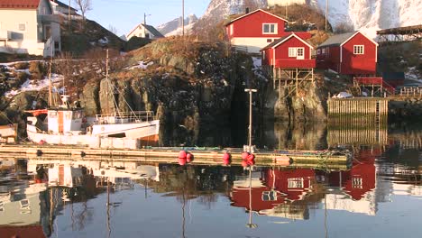 beautiful reflections in the water in a village in the arctic lofoten islands norway