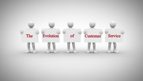 White-characters-showing-signs-saying-the-evolution-of-customer-service