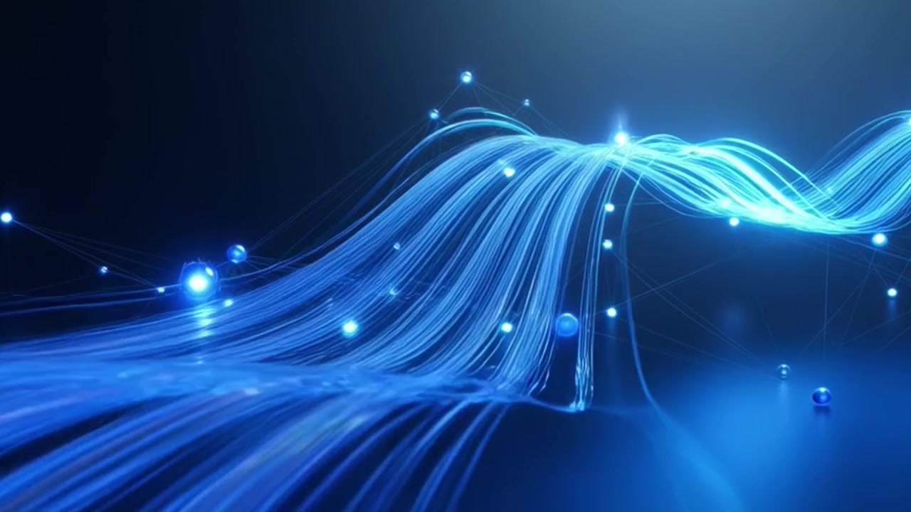 Abstract Digital Data Flow with Glowing Blue Light Particles
