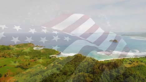 Animación-De-La-Bandera-De-Estados-Unidos-Ondeando-Sobre-El-Paisaje-Marino.