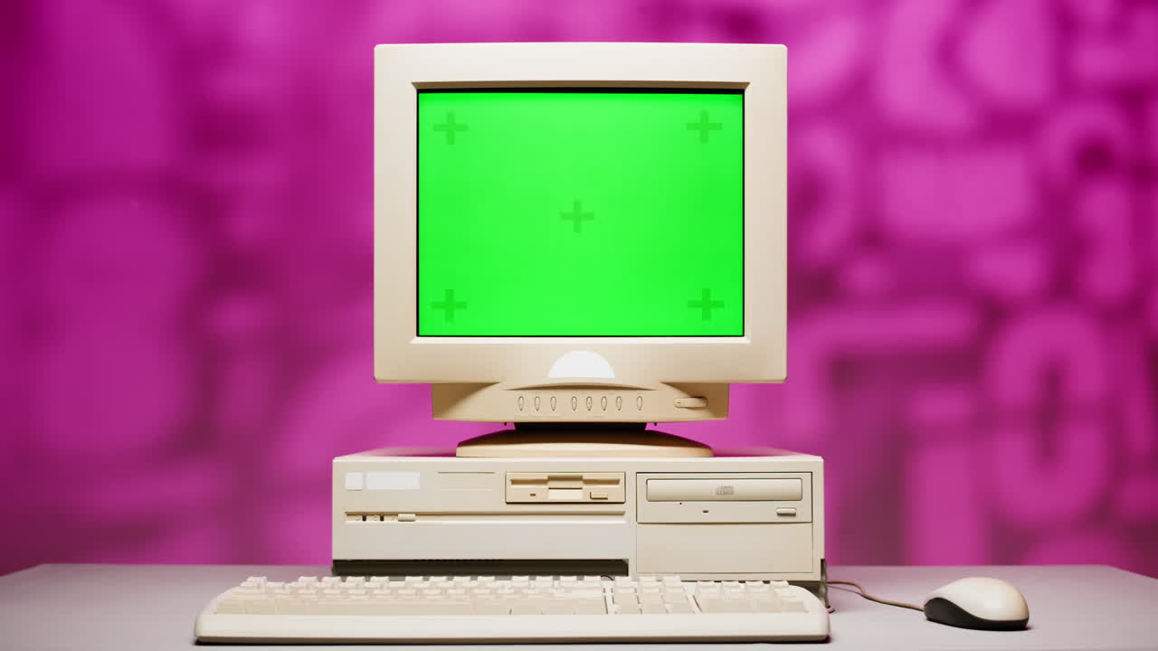Vintage Desktop Computer with Green Screen