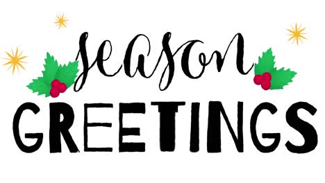 animation of season greetings text with christmas decorations on white background