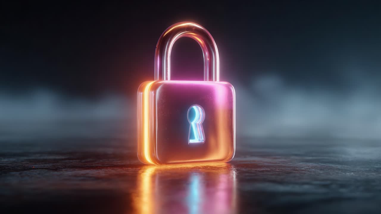 A Vibrant Electronic Lock Glows in a Mystical Environment, Symbolizing Security and Protection with its Bright Colors and Futuristic Design