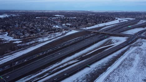 Winter-highway-packed-with-cars-in-a-huge-traffic-jam