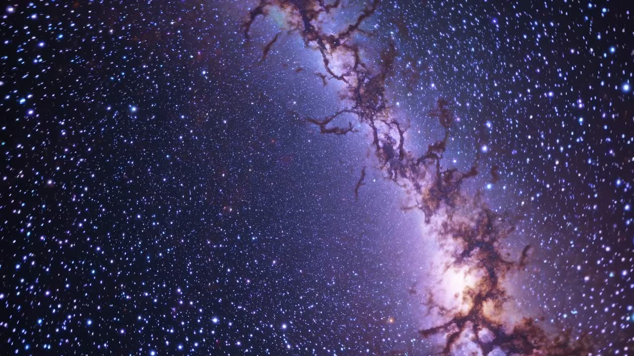 A mesmerizing video still of the Milky Way galaxy, captured from a wide-angle perspective