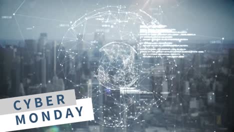 Cyber-Monday-sign-against-connecting-lines-globe-and-digital-screen-4k