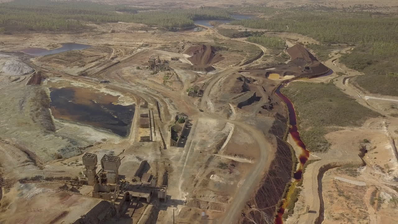 The São Domingos Mine by drone, a deserted open-pit mine in Corte do Pinto, Alentejo, Portugal