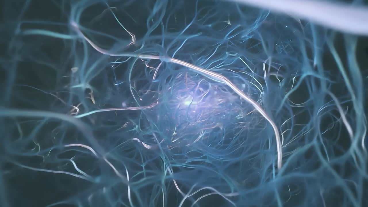 la energía de la luz pulsa a través de una red de nodos, creando un efecto visual abstracto y dinámico.