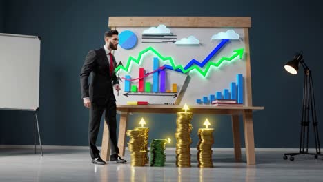 businessman presenting growth charts and investment