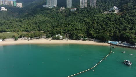 empty public beach in hong kong due to covid19 lockdown guidelines, aerial view