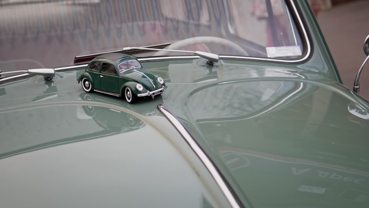 Iconic front hood design of German classic car The Beetle, Bug MEDIUM shot