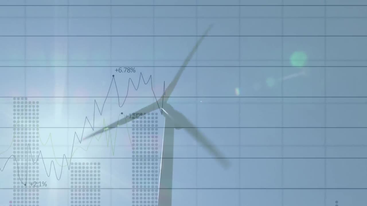 풍력 터빈을 통해 금융 데이터 처리의 애니메이션