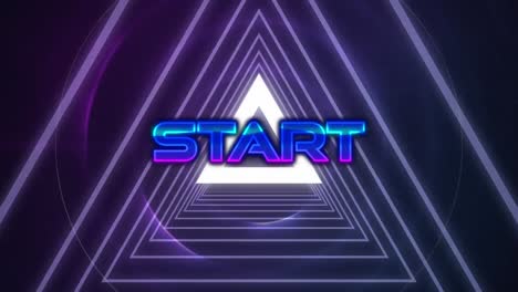 Animation-of-start-text-over-neon-triangles-on-black-background