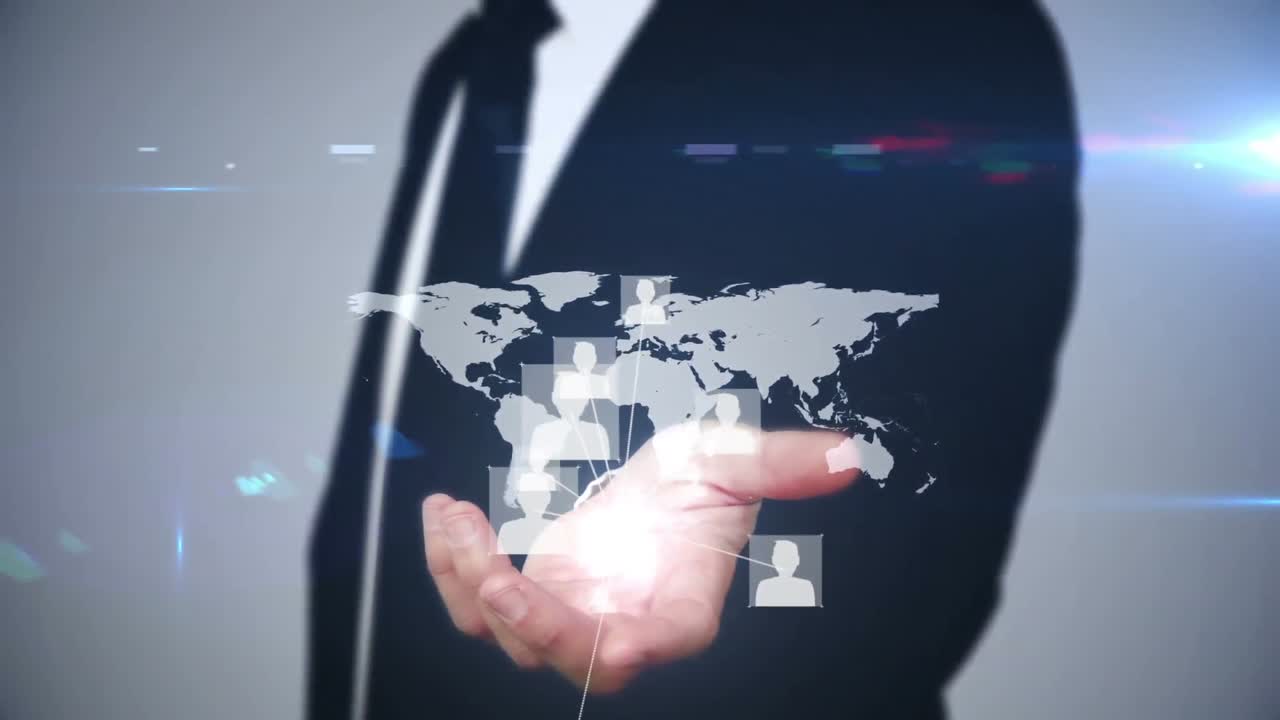 홀로그램 을 제시 하는 사업가