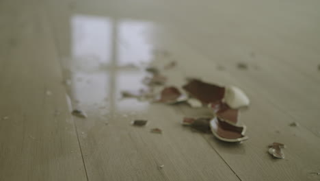 moody broken shattered pieces of a cup on the ground floor