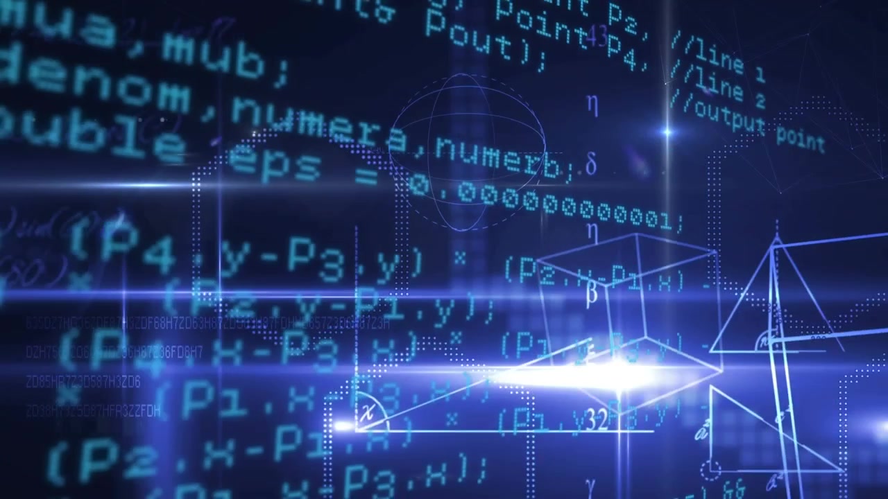 Animation of data processing over geometric figures and blue background