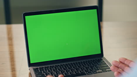 Man-hands-videocalling-chromakey-computer-closeup.-Video-call-conference-office