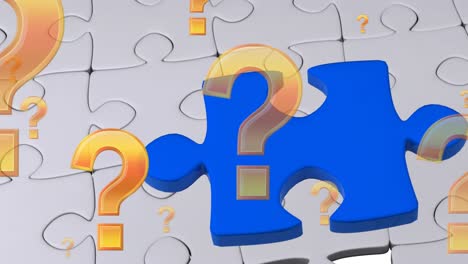 Animation-of-question-marks-and-blue-puzzle-over-white-puzzle-background