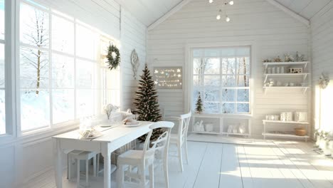 white christmas cabin interior