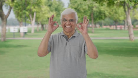 Indian-old-man-showing-okay-sign-in-park