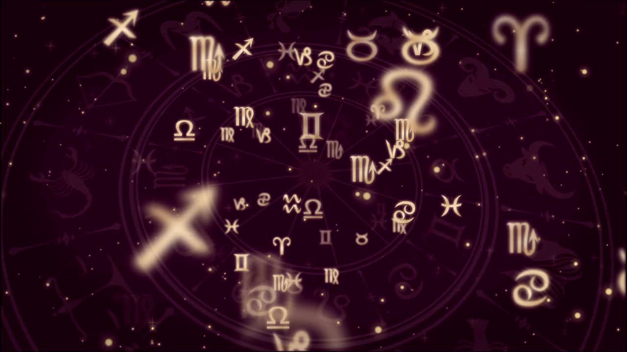 조디악 기호와 별자리 바와 함께 추상적인 배경