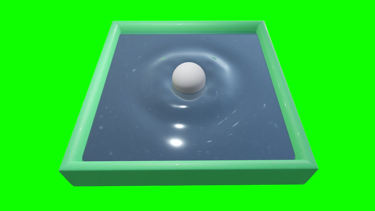 3D modeling with Chroma Key background of a ball falling into a box with water.