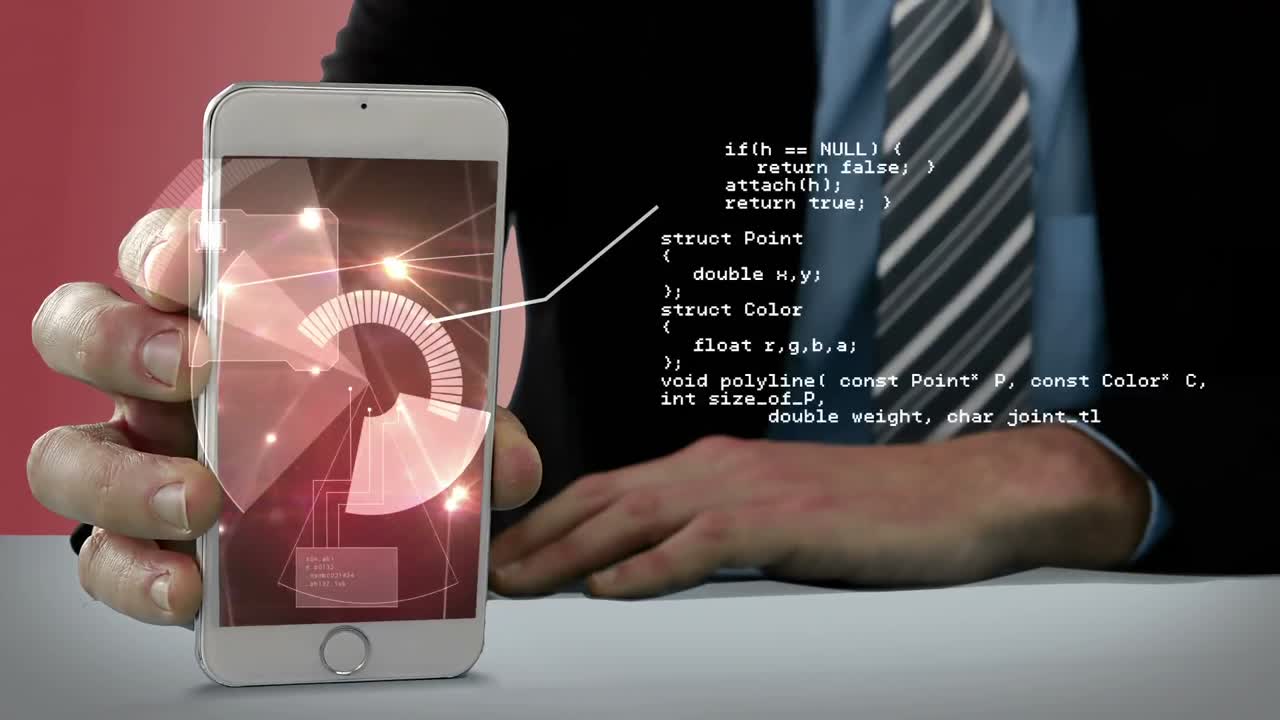 mano que muestra un teléfono móvil con interfaz digital virtual