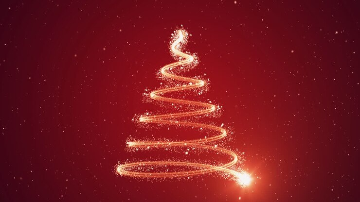 Sparkling Christmas Tree on Red Background