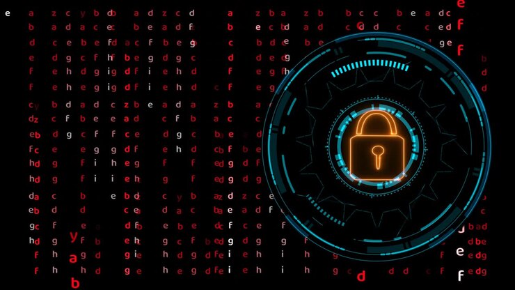 Quantum cryptography security lock matrix technology hexagon wire animation on the black screen