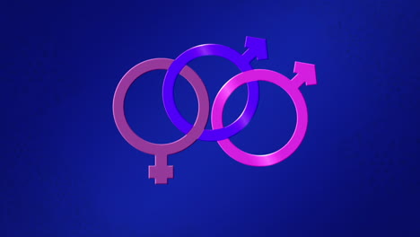 animation of bisexual symbol, purple and pink female and two male gender symbols on pink and blue