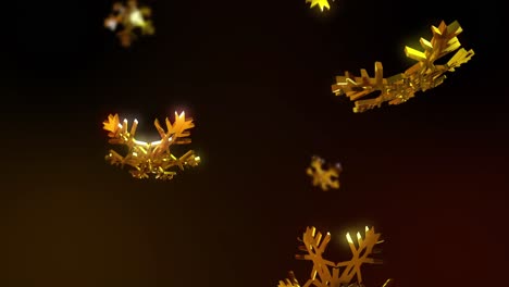 Animation-of-gold-snowflakes-falling-over-black-background