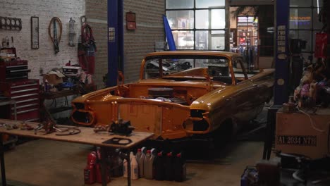 body shop restoring an old classic vintage car